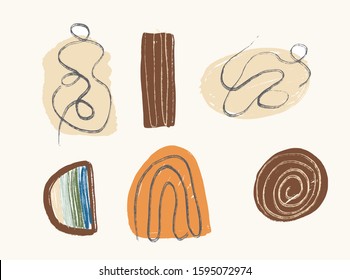 Creative texture with abstract brush strokes, freehand bright colors geometric elements, shapes. Aesthetic contemporary collage. Trendy set design
