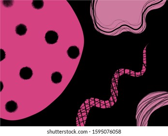Creative texture with abstract brush strokes, freehand bright colors geometric elements, shapes. Aesthetic contemporary collage. Trendy set design
