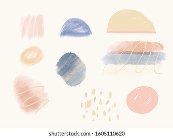 Creative texture with abstract brush strokes, freehand bright colors geometric elements, shapes. Aesthetic contemporary collage. Trendy set design
