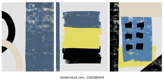 Creative texture with abstract brush strokes, freehand bright colors geometric elements, shapes. Aesthetic contemporary collage. Trendy set design
