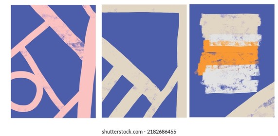 Creative texture with abstract brush strokes, freehand bright colors geometric elements, shapes. Aesthetic contemporary collage. Trendy set design
