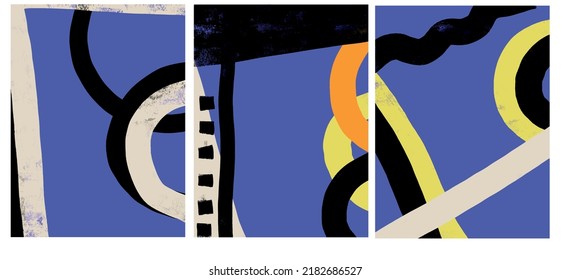 Creative texture with abstract brush strokes, freehand bright colors geometric elements, shapes. Aesthetic contemporary collage. Trendy set design
