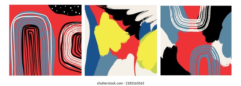 Creative texture with abstract brush strokes, freehand bright colors geometric elements, shapes. Aesthetic contemporary collage. Trendy set design
