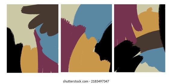 Creative texture with abstract brush strokes, freehand colors geometric elements, shapes. Aesthetic contemporary collage. Trendy set design. Minimalism and simple poster vector design
