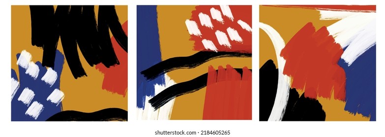 Creative texture with abstract brush strokes, freehand colors geometric elements, shapes. Aesthetic contemporary collage. Trendy set design. Minimalism and simple poster vector design
