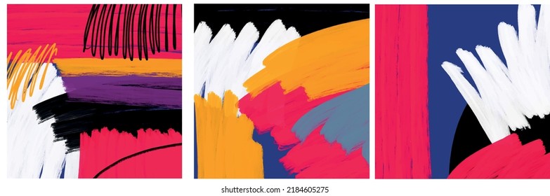 Creative texture with abstract brush strokes, freehand colors geometric elements, shapes. Aesthetic contemporary collage. Trendy set design. Minimalism and simple poster vector design
