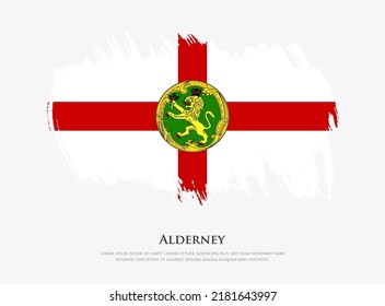 Creative textured flag of Alderney with brush strokes vector illustration