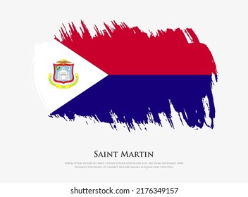 Creative textured flag of Saint Martin with brush strokes vector illustration