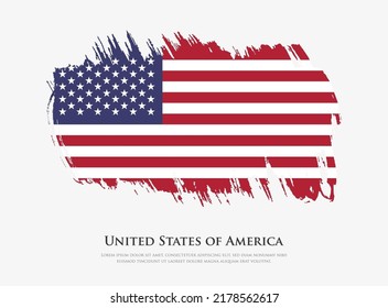 Bandera texturizada creativa de los Estados Unidos de América con pinceladas de pincel ilustraciones vectoriales