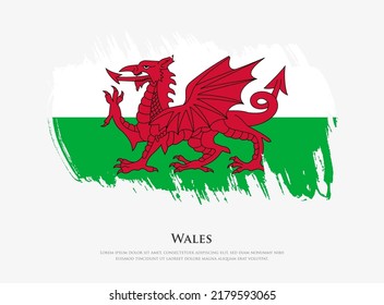 Creative textured flag of Wales with brush strokes vector illustration