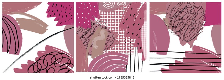 Creative textures with abstract brush strokes, freehand bright colors geometric elements, shapes. Modern trendy design for poster, banner, card, flyers, home decor printable. 
