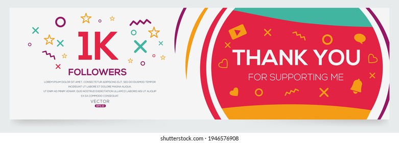 Creative Thank you (1k, 1000) followers celebration template design for social network and follower ,Vector illustration.