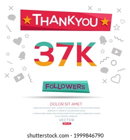 Creative Thank you (37k, 37000) followers celebration template design for social network and follower ,Vector illustration. svg