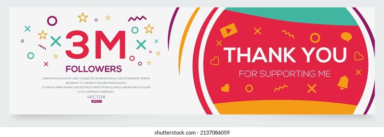 Creative Thank you (3Million, 3000000) followers celebration template design for social network and follower ,Vector illustration.