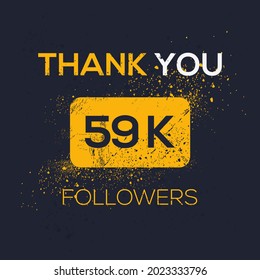 Creative Thank you (59k, 59000) followers celebration template design for social network and follower ,Vector illustration.