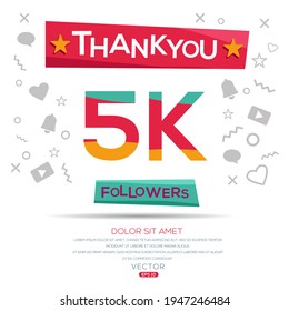 Creative Thank you (5k, 5000) followers celebration template design for social network and follower ,Vector illustration.