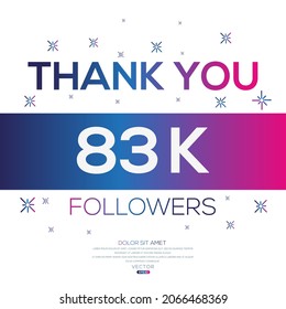 Creativo Gracias (83k, 83000) a los seguidores diseño de plantillas de celebración para redes sociales y seguidores ,Ilustración vectorial.