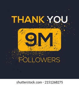 Creativo Gracias (9 millones, 9000000) a los seguidores diseño de plantillas de celebración para redes sociales y seguidores ,Ilustración vectorial.