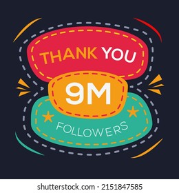 Creativo Gracias (9 millones, 9000000) a los seguidores diseño de plantillas de celebración para redes sociales y seguidores ,Ilustración vectorial.