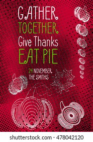 Creative thanksgiving dinner party printable template invitation with rustic pink halftones and white pumpkins.