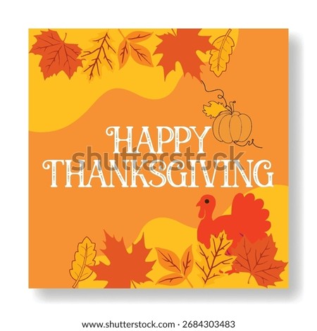 Creative Thanksgiving Square Web Banner Template with Autumn Leaves, Pumpkin, Maple Leaf Vector Illustration for Retail Discounts, Social Media Ads, and Promotion