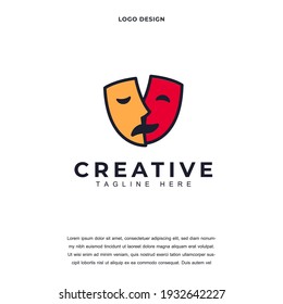 Creative theater mask icon logo design vector illustration. theater studio logo design color editable