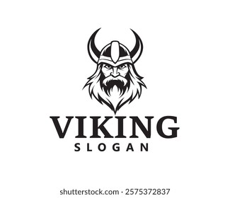 creative thick bearded man wearing viking hat mascot logo design