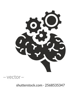 creative think, brain with gear icon, concept correct brain function, mind health, flat vector illustration