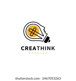  creative think logo design with bulb and human head illustration 2