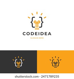 creative think programmer logo design with light bulb and code symbol simple modern concept