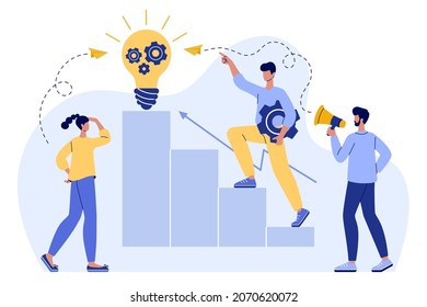 Creative Thinking Abstract Concept Flat Vector Illustration. Team Brainstorming, Idea Management, Project Management, New Idea Generation, Startup Collaboration, Find Solution, Product Development.