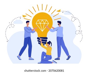 Creative thinking abstract concept flat vector illustration. Team brainstorming, idea management, project management, new idea generation, startup collaboration, find solution, product development.