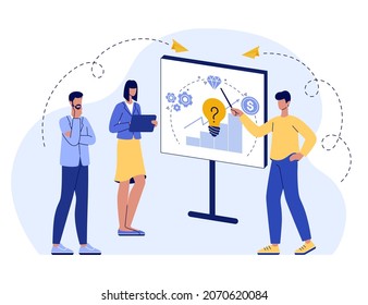 Creative Thinking Abstract Concept Flat Vector Illustration. Team Brainstorming, Idea Management, Project Management, New Idea Generation, Startup Collaboration, Find Solution, Product Development.