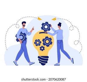 Creative thinking abstract concept flat vector illustration. Team brainstorming, idea management, project management, new idea generation, startup collaboration, find solution, product development.