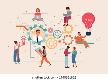 Creative thinking abstract concept vector illustration. Startup accelerator, team brainstorming, idea management, project management, startup collaboration, find solution. Team communication, teamwork