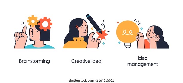 Creative Thinking Abstract Concept Vector Illustration Set. Team Brainstorming, Creative Idea, Idea Management Abstract Metaphor. Visual Stories Collection.