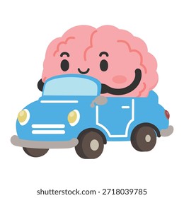 Creative thinking character steering a vehicle showing intelligence control smart mobility fun education concept modern idea power and playful transport theme