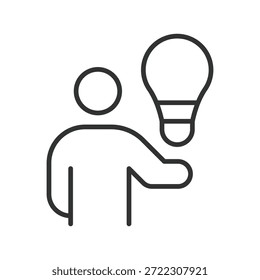 Concepto de pensamiento creativo, icono en diseño de línea. pensamiento creativo, idea, imaginación, inspiración, persona, solución, concepto sobre fondo blanco. Vector de movimiento editable de pensamiento creativo