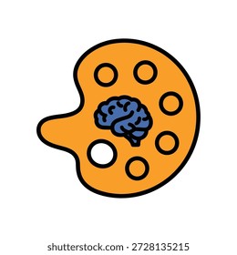 Concepto de pensamiento creativo con la paleta de un pintor y el símbolo del cerebro sobre fondo blanco