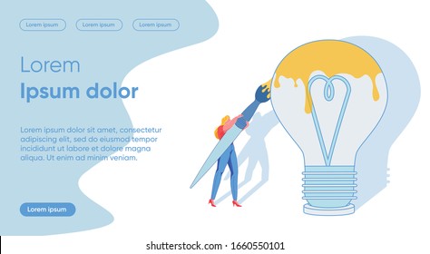 Creative Thinking, Fancy Vision and Inspiration with Woman Cartoon Character Painting Giant Bulb. Creative Imagination Use, Self-expression and Professional Occupation. Flat Vector Illustration.