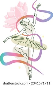 Creative thinking. Girl with a lotus on her head ballet dancing 