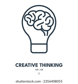 
Icono de pensamiento creativo. Cerebro, innovación, imaginación. Stroke editable. Icono de vector simple