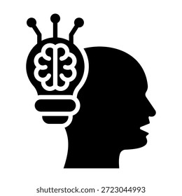 Ilustración vectorial de estilo de glifo de icono de pensamiento creativo
