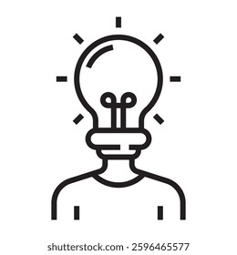 Creative thinking icon, innovation and bright idea symbol, black and white vector illustration isolated on white background.	
