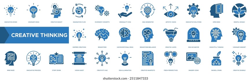 Creative Thinking icon. Innovation Spark, Visionary Ideas, Creative Insight, Imagination Flow and Divergent Concepts