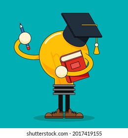 Creative thinking idea and brain training concept flat design style decorative with light bulb and book, vector illustration