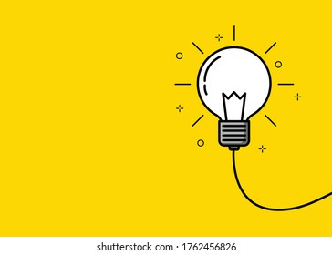 Creative thinking ideas brain innovation concept. Light bulb on yellow background. Vector illustration