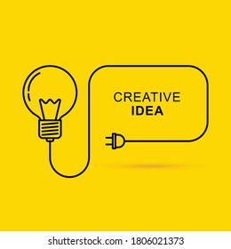 Ideas creativas concepto de innovación cerebral. Bombilla de fondo amarilla. Ilustración del vector