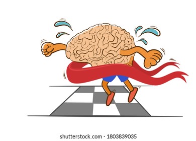 Creative thinking illustration brain runs to the finish line