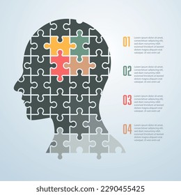 creative thinking infographics presented by puzzle jigsaw man head